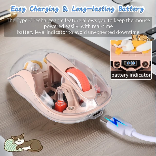 Alt view image 5 of 6 - Wireless USB C Mouse - Bluetooth Triple Mode Rechargeable Cartoon Mouse for Laptops, iPads & MacBook Air/Pro - Silent Operation, Portable Design, Unique Magnetic Character (Milk tea color)