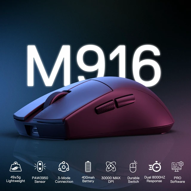 Alt view image 2 of 7 - M916 ULT Wireless 8K Polling Rate Gaming Mouse, 49G Ultra-Light 30,000 Max DPI Gaming Mice w/Ergonomic Natural Grip Build, Full Programmable Buttons, Software Supports DIY Keybinds & DPI