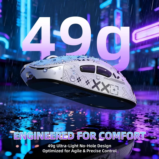 Alt view image 4 of 7 - AJ199 Superlight Wireless Gaming Mouse,BK3633 Tri-Mode BT/2.4G Wireless/Wired Mouse with Grip Tape,24000DPI,1000Hz Polling Rate,600mAh,Med Size,5 Programmable Buttons for Pc/Mac,WhitePRO