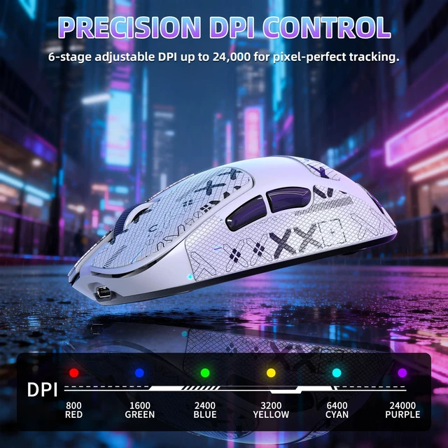 Alt view image 6 of 7 - AJ199 Superlight Wireless Gaming Mouse,BK3633 Tri-Mode BT/2.4G Wireless/Wired Mouse with Grip Tape,24000DPI,1000Hz Polling Rate,600mAh,Med Size,5 Programmable Buttons for Pc/Mac,WhitePRO