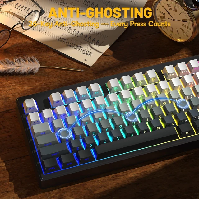 Alt view image 4 of 7 - M87V2 Wireless Gaming Keyboard, 80% TKL 87-Key Low Profile, Moon | Quiet Typing, Mechanical Feel, Tri-Mode, PBT Gradient Keycaps, 16M RGB Backlit, 4000mAh Battery, USB-C for PC, Mac, Linux