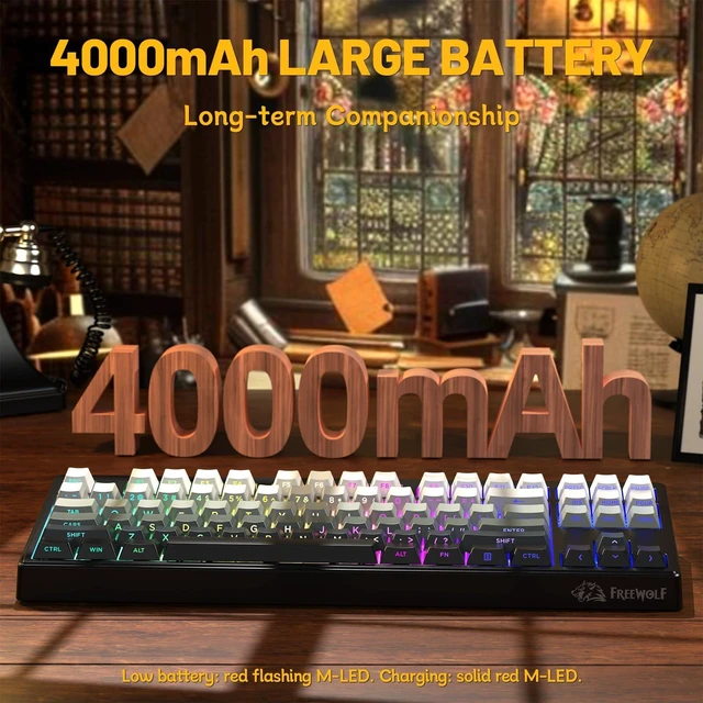 Alt view image 6 of 7 - M87V2 Wireless Gaming Keyboard, 80% TKL 87-Key Low Profile, Moon | Quiet Typing, Mechanical Feel, Tri-Mode, PBT Gradient Keycaps, 16M RGB Backlit, 4000mAh Battery, USB-C for PC, Mac, Linux
