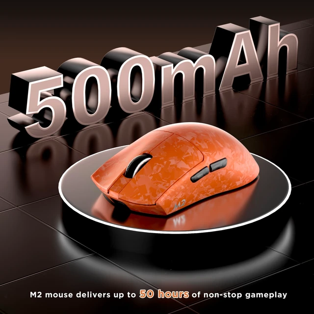 Alt view image 7 of 7 - M2 Dual 8K Wireless Gaming Mouse,PAW3395,6-Level DPI(Orange) | Carbon Fiber Decorative Pattern,Up to 30000 DPI,63g Ultra-Lightweight,Software and Web customization,Wired/BT/2.4GHz,500mAh