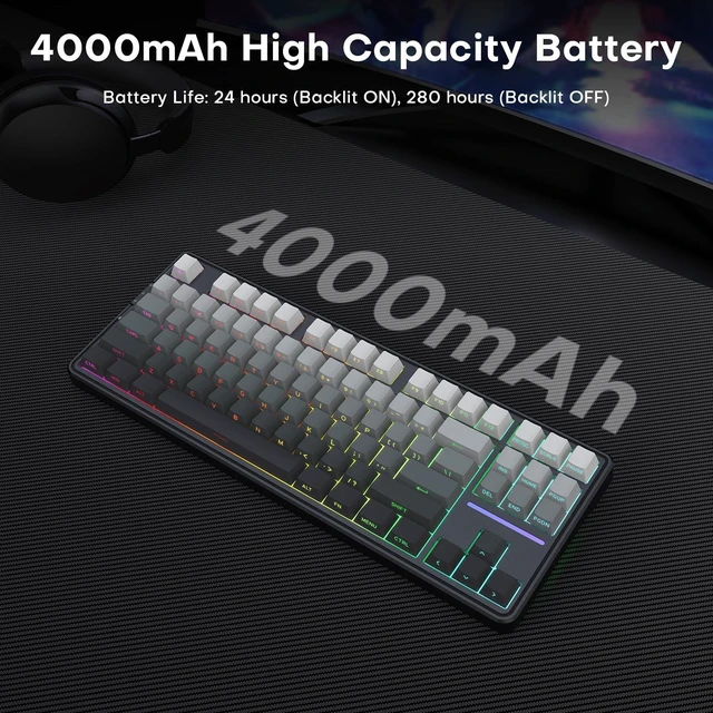 Alt view image 7 of 7 - GEODMAER G87 Wireless Mechanical Keyboard, Tri Mode 2.4GHz/USB-C/BT5.0 Hot Swappable Custom Gaming Keyboard, Pre-lubed Linear Switches, RGB Backlit, Side Printed PBT Keycaps Keyboard for PC Mac Gamer