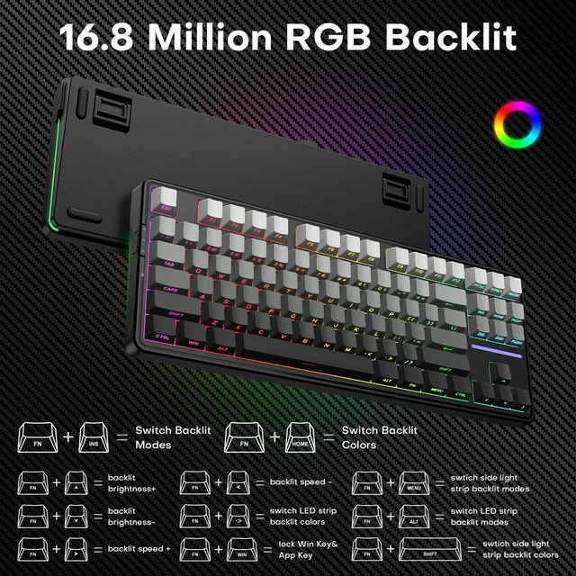Alt view image 6 of 7 - GEODMAER G87 Wireless Mechanical Keyboard, Tri Mode 2.4GHz/USB-C/BT5.0 Hot Swappable Custom Gaming Keyboard, Pre-lubed Linear Switches, RGB Backlit, Side Printed PBT Keycaps Keyboard for PC Mac Gamer