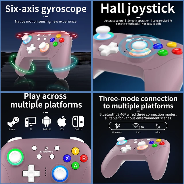 Alt view image 4 of 6 - RG P01 Wireless Gaming Controller RG P01 Controllers Gamepad for PC Plug and Play Gaming Gamepad with Hall Effect/Triggers Joystick rg p01 Game Controller Switch/PC/Steam/Android/IOS(Purple)