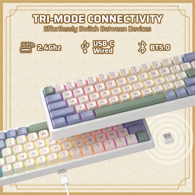 Alt view image 4 of 7 - Nimbleback NB682 PRO 65% Wireless Mechanical Keyboard w/Display Screen & Knob, 2.4G/ BT/USB-C Wired RGB 68 Keys Gaming Keyboard, 5-Layer Dampener, Hot Swap PCB, Software Support, Linear Switch