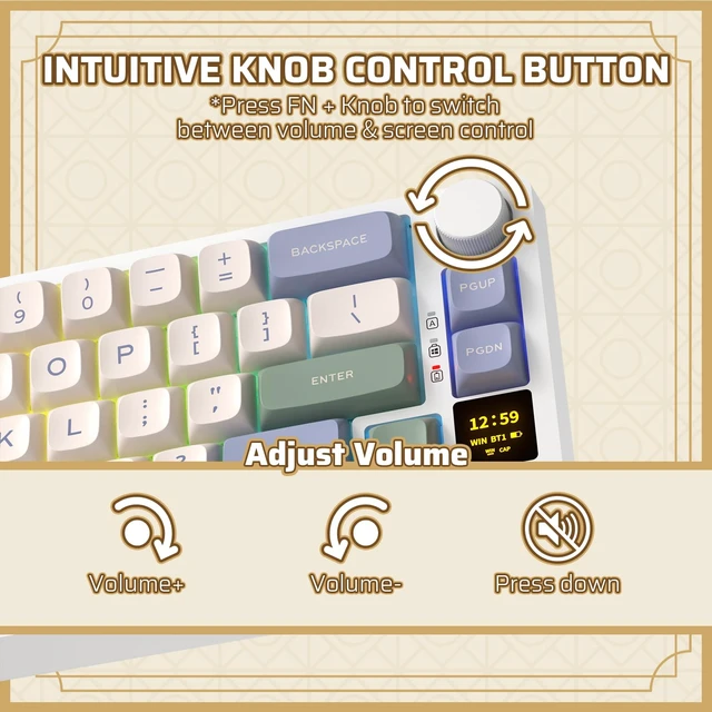 Alt view image 3 of 7 - Nimbleback NB682 PRO 65% Wireless Mechanical Keyboard w/Display Screen & Knob, 2.4G/ BT/USB-C Wired RGB 68 Keys Gaming Keyboard, 5-Layer Dampener, Hot Swap PCB, Software Support, Linear Switch