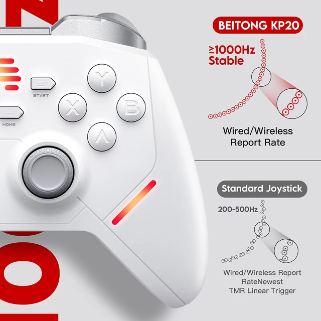 Alt view image 3 of 6 - BEITONG KP20 Wireless Gaming Controller with TMR Joysitck, Hall Effect Linear Triggers, Enhanced Mechanical Keys, 3 Programmable Keys,1000Hz Polling Rate, Vibration Feedback for PC, Switch, Android