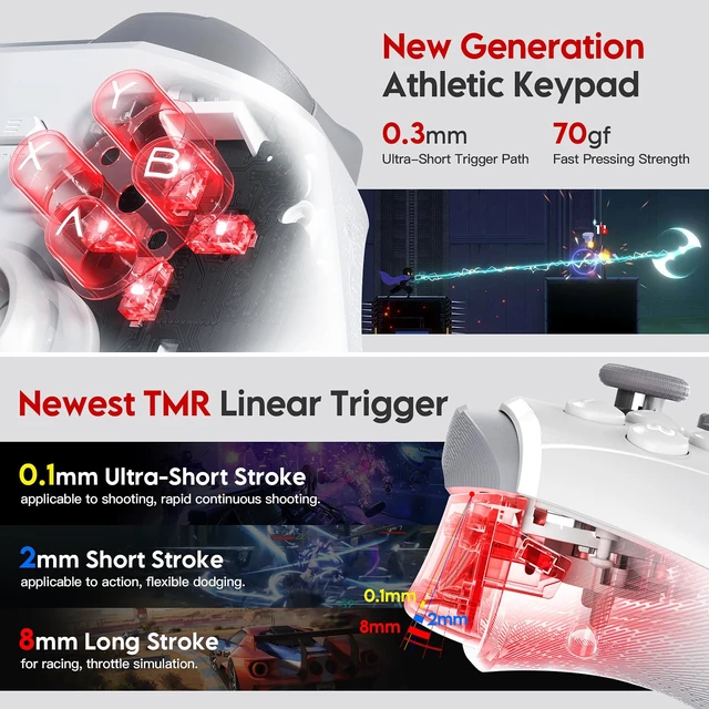 Alt view image 4 of 6 - BEITONG KP20 Wireless Gaming Controller with TMR Joysitck, Hall Effect Linear Triggers, Enhanced Mechanical Keys, 3 Programmable Keys,1000Hz Polling Rate, Vibration Feedback for PC, Switch, Android