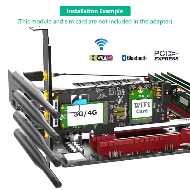 Alt view image 7 of 7 - M.2 Key B and Key A to PCIe X1 Adpater for 3G/4G and WiFi Card