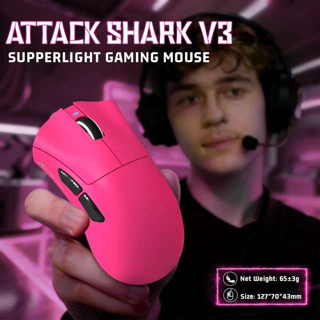 Alt view image 2 of 7 - V3 Ultra-Light Wireless Gaming Mouse,PAW3311 Sensor, 500mAh, 62g, 25KDPI 2.4G/BT/USB-C Rechargeable Wireless Mouse with 5 Programmable Buttons for Laptop,PC,Mac Gamer (Berry Red)