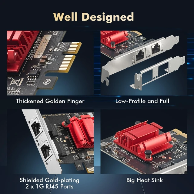 Alt view image 5 of 7 - 2 Port Gigabit PCIe Network Adapter, Intel 82575/82576 Controller 1000/100Mbps Binardat Ethernet LAN Card for Windows/Linux