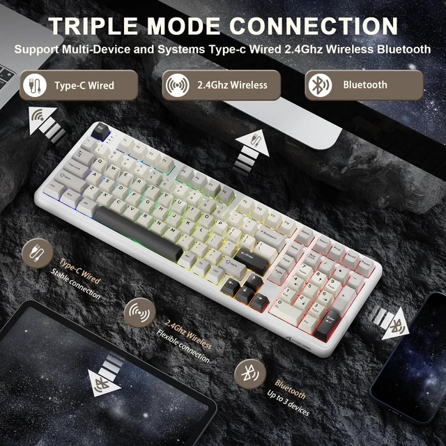 Alt view image 3 of 7 - SHARK X98 Wireless Mechanical Keyboard,Tri-Mode BT5.0/2.4GHz/USB-C Hot-Swappable,Gasket Mount with Pre-lubed Linear Switches,PBT Keycaps,RGB Backlit Gaming Keyboard for PC/Tablet/PS5/Xbox