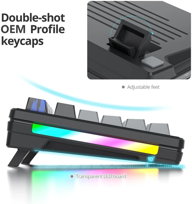 Alt view image 5 of 6 - 75% Gasket Mounted Mechanical Gaming Keyboard Hot Swappable, Wired 87 Keys South-Facing RGB Keyboard with Quiet Linear White Switch Cherry Keycaps for Win mac (Black)