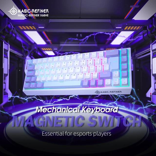Alt view image 2 of 7 - Magic-Refiner X68 HE 8KHz Rapid Trigger Mechanical Gaming Keyboard,60% Wired,Hall Effect Magnetic Switch,Adjustable Actuation,RGB Backlit,Snap Tap, RGB Backlit for PC/Mac, Purple&White