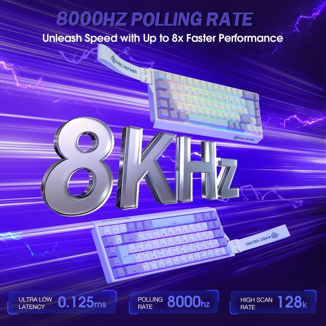 Alt view image 5 of 7 - Magic-Refiner X68 HE 8KHz Rapid Trigger Mechanical Gaming Keyboard,60% Wired,Hall Effect Magnetic Switch,Adjustable Actuation,RGB Backlit,Snap Tap, RGB Backlit for PC/Mac, Purple&White