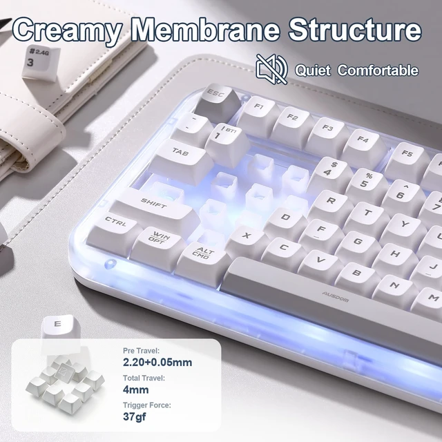 Alt view image 5 of 7 - K98Pro Gaming Keyboard, Wireless Creamy Computer Keyboards(White) | Tri-Mode Bluetooth/2.4GHz/USB-C Membrane Keyboard TFT Screen,Volume Knob & Number Pad,RGB Backlit Keyboard for PC Game/Office