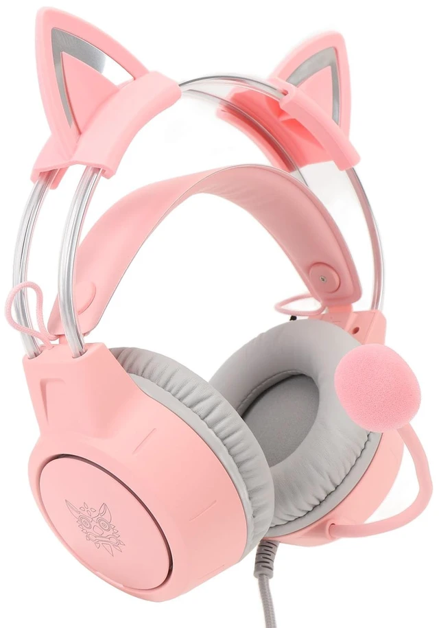 Main image of Cat Ear Headphones with Mic, Rainbow RGB Light Gaming Headset, Detachable Cat Ears, 3.5mm Wired Over Ear Headphones