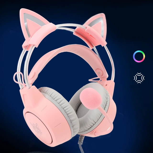 Alt view image 4 of 7 - Cat Ear Headphones with Mic, Rainbow RGB Light Gaming Headset, Detachable Cat Ears, 3.5mm Wired Over Ear Headphones