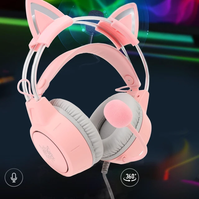 Alt view image 5 of 7 - Cat Ear Headphones with Mic, Rainbow RGB Light Gaming Headset, Detachable Cat Ears, 3.5mm Wired Over Ear Headphones