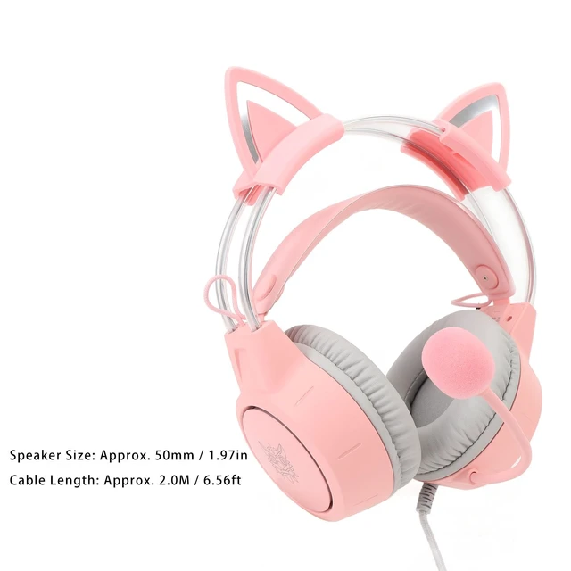 Alt view image 6 of 7 - Cat Ear Headphones with Mic, Rainbow RGB Light Gaming Headset, Detachable Cat Ears, 3.5mm Wired Over Ear Headphones