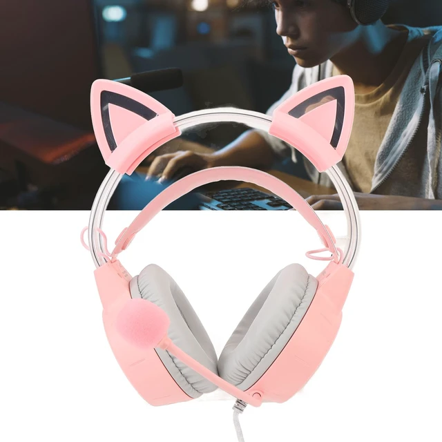 Alt view image 7 of 7 - Cat Ear Headphones with Mic, Rainbow RGB Light Gaming Headset, Detachable Cat Ears, 3.5mm Wired Over Ear Headphones