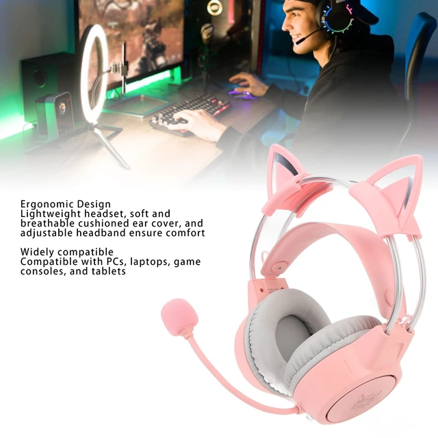 Alt view image 3 of 7 - Cat Ear Headphones with Mic, Rainbow RGB Light Gaming Headset, Detachable Cat Ears, 3.5mm Wired Over Ear Headphones