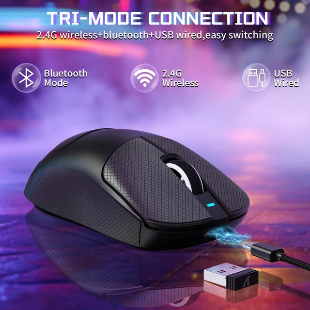 Alt view image 3 of 7 - X8 SE Tri-Mode Wireless Gaming Mouse Ergonomic 59g Lightweight | PAW3311 Sensor Adjustable 25000 DPI 2.4G/BT/USB-C Wired 500mAH 5 Programmable Buttons for PC/Mac-Black With Antislip Griptape
