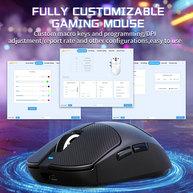 Alt view image 6 of 7 - X8 SE Tri-Mode Wireless Gaming Mouse Ergonomic 59g Lightweight | PAW3311 Sensor Adjustable 25000 DPI 2.4G/BT/USB-C Wired 500mAH 5 Programmable Buttons for PC/Mac-Black With Antislip Griptape