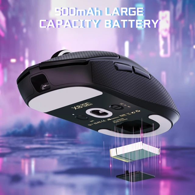 Alt view image 7 of 7 - X8 SE Tri-Mode Wireless Gaming Mouse Ergonomic 59g Lightweight | PAW3311 Sensor Adjustable 25000 DPI 2.4G/BT/USB-C Wired 500mAH 5 Programmable Buttons for PC/Mac-Black With Antislip Griptape
