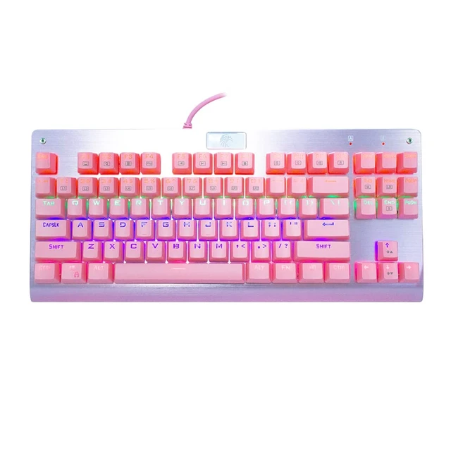 Alt view image 2 of 7 - MarsHopper Z-77 Tenkeyless Mechanical Keyboard 87 Keys, Pink Design, Linear Outemu Red Switches, Hot-Swappable, N-Key Rollover, 9 RGB Backlight Modes
