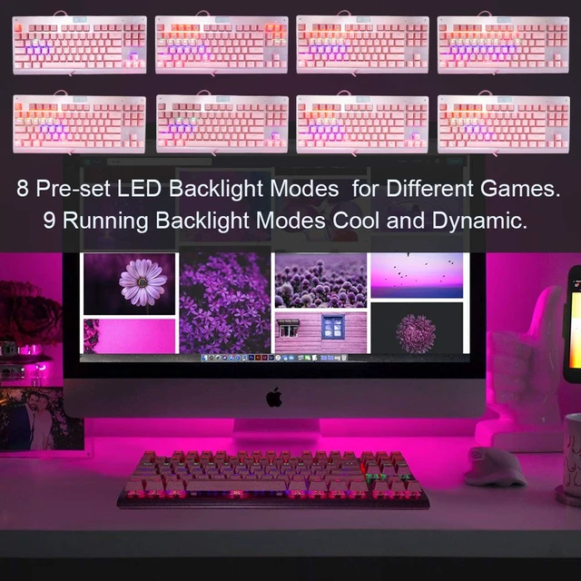 Alt view image 5 of 7 - MarsHopper Z-77 Tenkeyless Mechanical Keyboard 87 Keys, Pink Design, Linear Outemu Red Switches, Hot-Swappable, N-Key Rollover, 9 RGB Backlight Modes