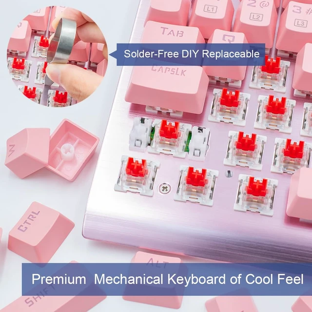 Alt view image 4 of 7 - MarsHopper Z-77 Tenkeyless Mechanical Keyboard 87 Keys, Pink Design, Linear Outemu Red Switches, Hot-Swappable, N-Key Rollover, 9 RGB Backlight Modes