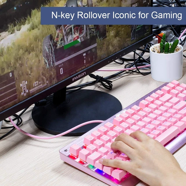 Alt view image 7 of 7 - MarsHopper Z-77 Tenkeyless Mechanical Keyboard 87 Keys, Pink Design, Linear Outemu Red Switches, Hot-Swappable, N-Key Rollover, 9 RGB Backlight Modes