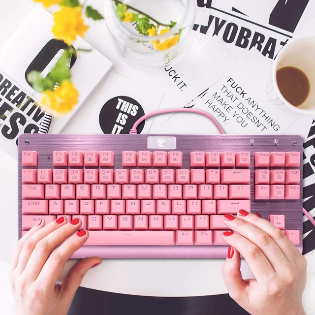 Alt view image 6 of 7 - MarsHopper Z-77 Tenkeyless Mechanical Keyboard 87 Keys, Pink Design, Linear Outemu Red Switches, Hot-Swappable, N-Key Rollover, 9 RGB Backlight Modes