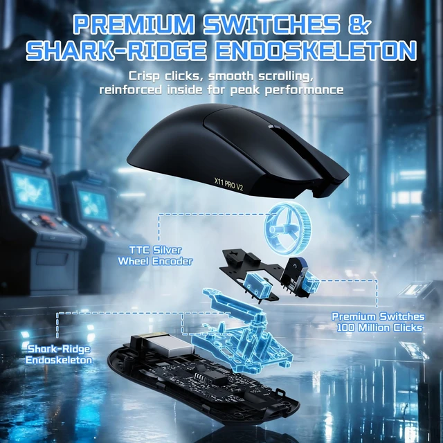 Alt view image 2 of 4 - V2 Wireless Gaming Mouse with Charging Dock-Black/Tape | Programmable RGB Magnetic TFT Display Dock,PAW3315,Tri-Mode 66g Lightweight,30K DPI,1KHz Polling,100M-Click for PC/Mac
