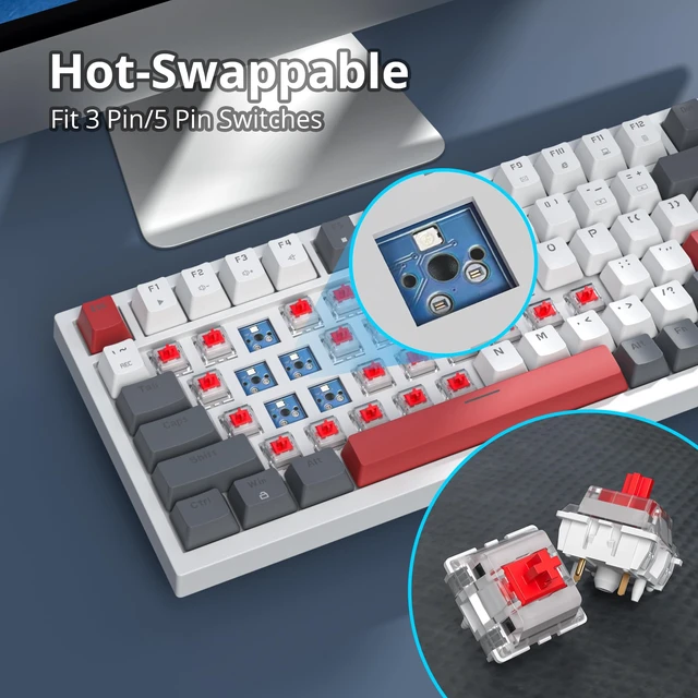 Alt view image 3 of 7 - kred 75% Percent Mechanical Keyboard with Knob, Gasket Mouted Wired TKL Gaming Keyboard 75 Percent Hot Swappable Programmable for Windows Laptop PC Gamer82 Grey