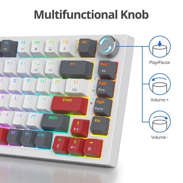 Alt view image 5 of 7 - kred 75% Percent Mechanical Keyboard with Knob, Gasket Mouted Wired TKL Gaming Keyboard 75 Percent Hot Swappable Programmable for Windows Laptop PC Gamer82 Grey
