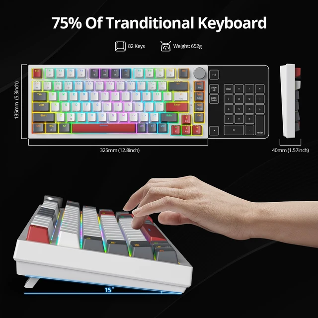 Alt view image 6 of 7 - kred 75% Percent Mechanical Keyboard with Knob, Gasket Mouted Wired TKL Gaming Keyboard 75 Percent Hot Swappable Programmable for Windows Laptop PC Gamer82 Grey