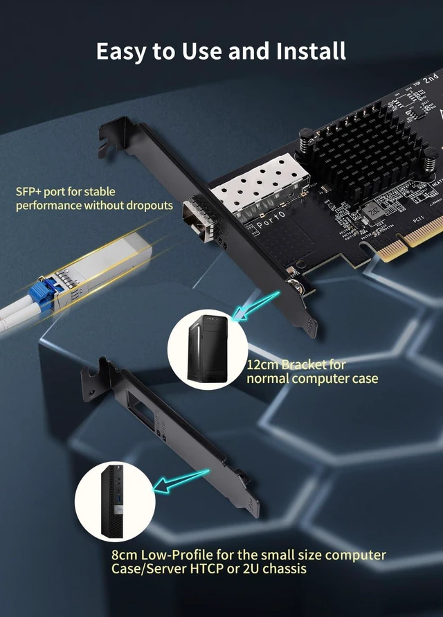 Alt view image 5 of 6 - 10Gb SFP PCI-e Network Card, 82599(X520-DA1) Controller, 10Gbps Ethernet Adapter, 10Gbe SFP+ Port, 10G NIC Card, Support Windows/Windows Server/VMware