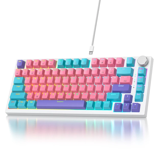 Alt view image 2 of 7 - 75% Mechanical Gaming Keyboard - Pink Gasket Mount TKL Keyboard, Wired, Custom Hot Swappable, RGB Backlit, for PC & Laptop Gamers