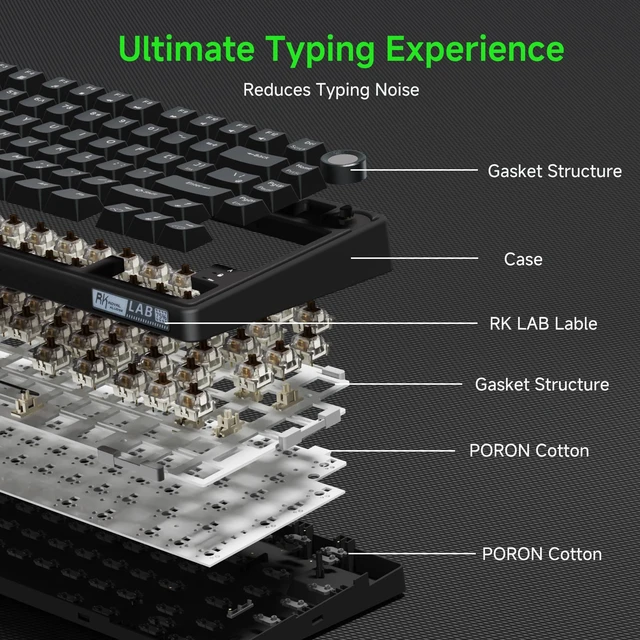 Alt view image 4 of 7 - R75 Wired Mechanical Gaming Keyboard, 75% Hot-Swap Mechanical Keyboard Volume Knob, Soft Pre-lubed Tactile Brown Switch
