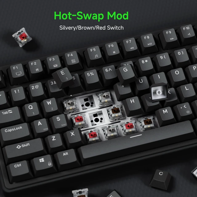 Alt view image 6 of 7 - R75 Wired Mechanical Gaming Keyboard, 75% Hot-Swap Mechanical Keyboard Volume Knob, Soft Pre-lubed Tactile Brown Switch