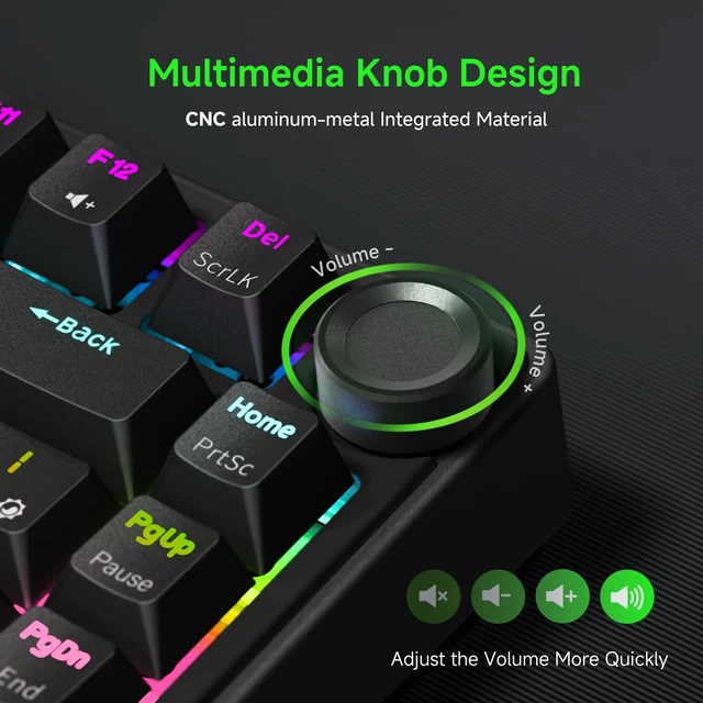 Alt view image 3 of 7 - R75 Wired Mechanical Gaming Keyboard, 75% Hot-Swap Mechanical Keyboard Volume Knob, Soft Pre-lubed Tactile Brown Switch
