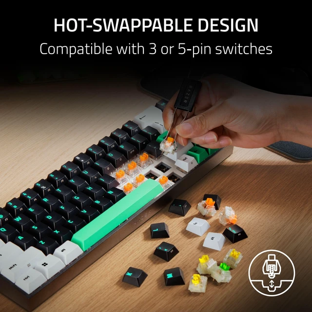Alt view image 3 of 7 - Reclusa X Mini 65% Hot-Swappable Mechanical Gaming Keyboard | Compatible with 3 & 5-Pin Switches, Razer Orange Tactile Switches Gen-3, Chroma RGB, Double ABS Keycaps, Sound Dampening