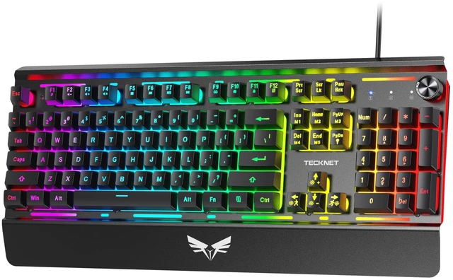 Main image of Wired Gaming Keyboard, MetalPanel RGB Keyboard with Volume Knob | 15-Zone RGB Illumination, Double-shot Keycaps, Whisper Quiet, IP32 Water Resistance, 25 Anti-ghosting Keys, Ergonomic Design