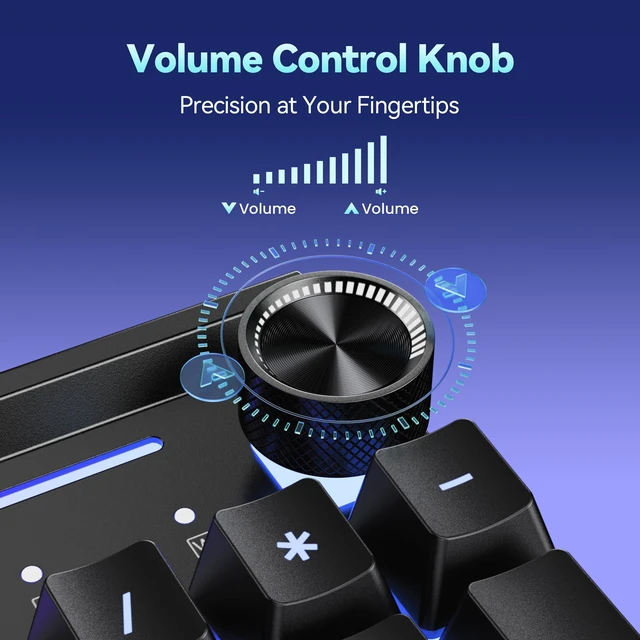 Alt view image 3 of 7 - Wired Gaming Keyboard, MetalPanel RGB Keyboard with Volume Knob | 15-Zone RGB Illumination, Double-shot Keycaps, Whisper Quiet, IP32 Water Resistance, 25 Anti-ghosting Keys, Ergonomic Design