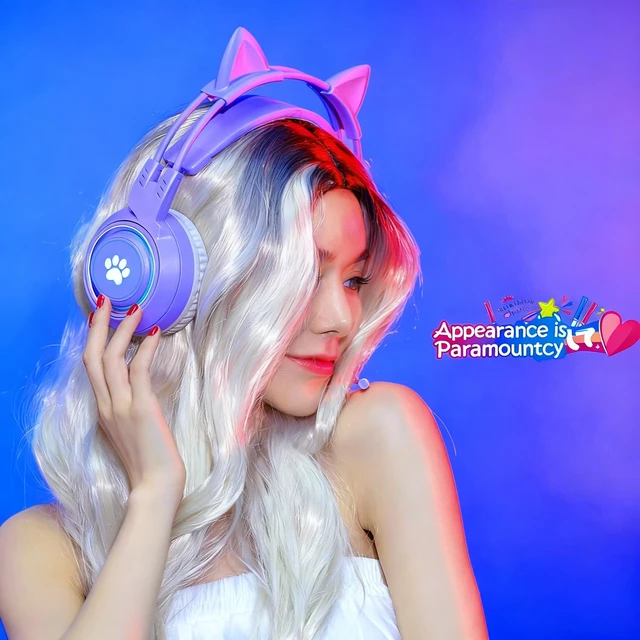 Alt view image 7 of 7 - Cat Ear Headphones Purple Gaming Headset with Mic for Switch Xbox One PS4 PS5, Cute Girl Kids Wired Headphones Light up Kawaii Kitty Noise Cancelling Headphones for Gamer PC Laptop