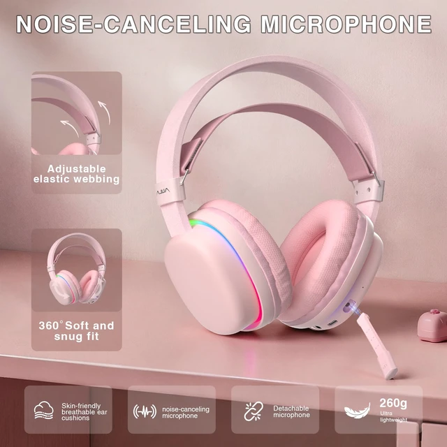 Alt view image 7 of 7 - G7 Wireless Gaming Headset with Detachable Noise Canceling Mic, 40mm Driver, BT5.3 Gaming Headphones with RGB Light, 10ms Latency,60Hr Battery,PC Gaming Headset for PS5,PS4,PC,Wired Mode for Xbox